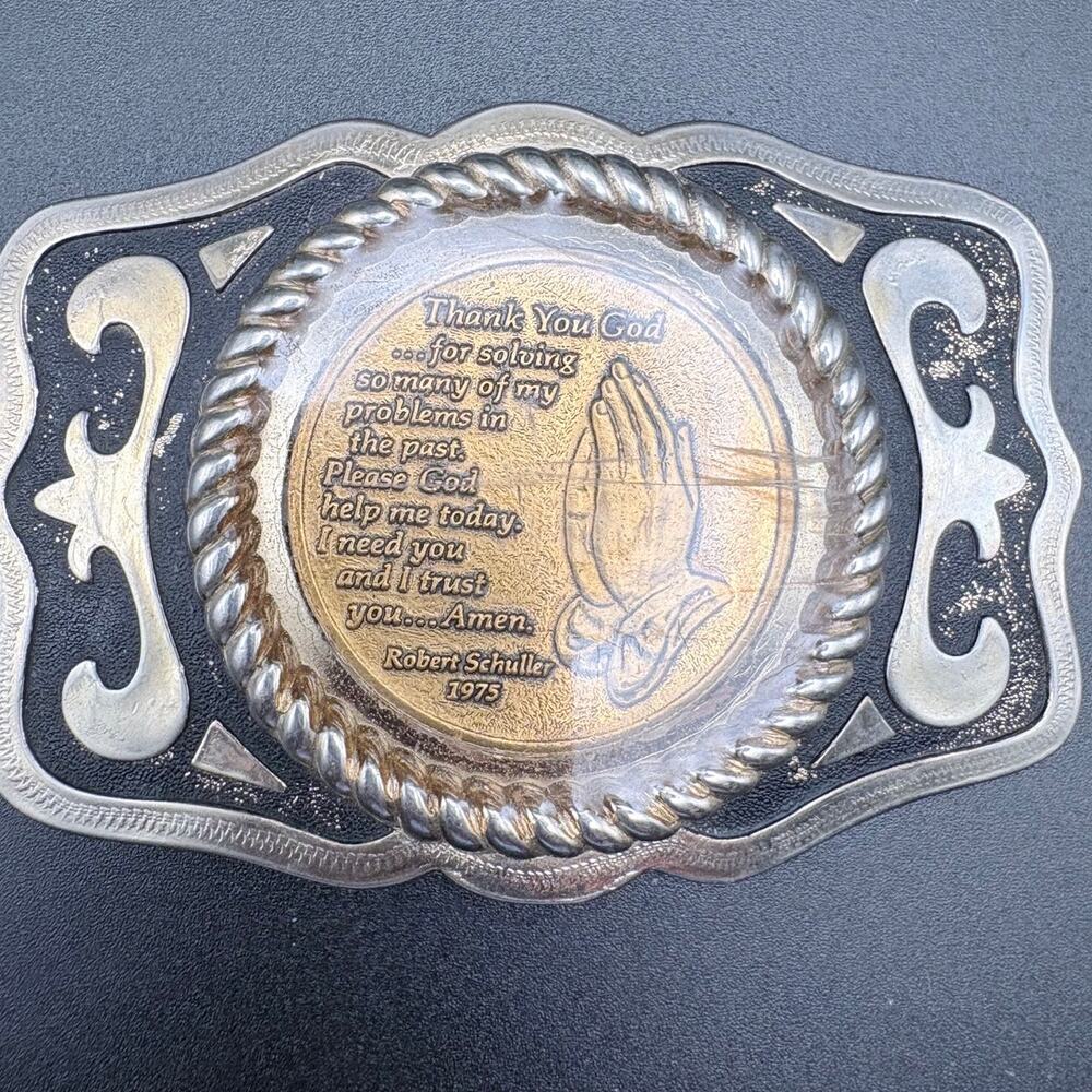 Belt Buckle featuring Religious Quote Centered in Silver-Tone and Black Design